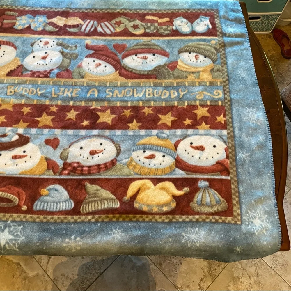 Teresa Kogut Snowman Christmas Throw Blanket “There’s No Buddy Like A Snowbuddy”